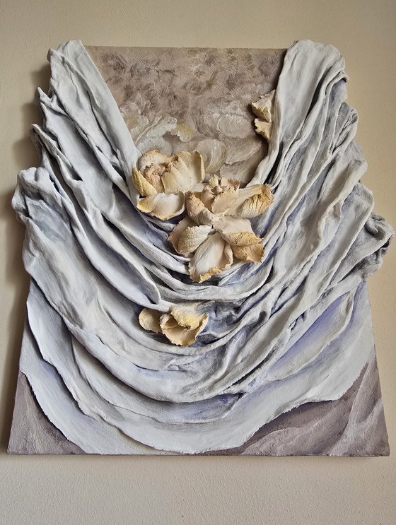 Floral and folds relief panel