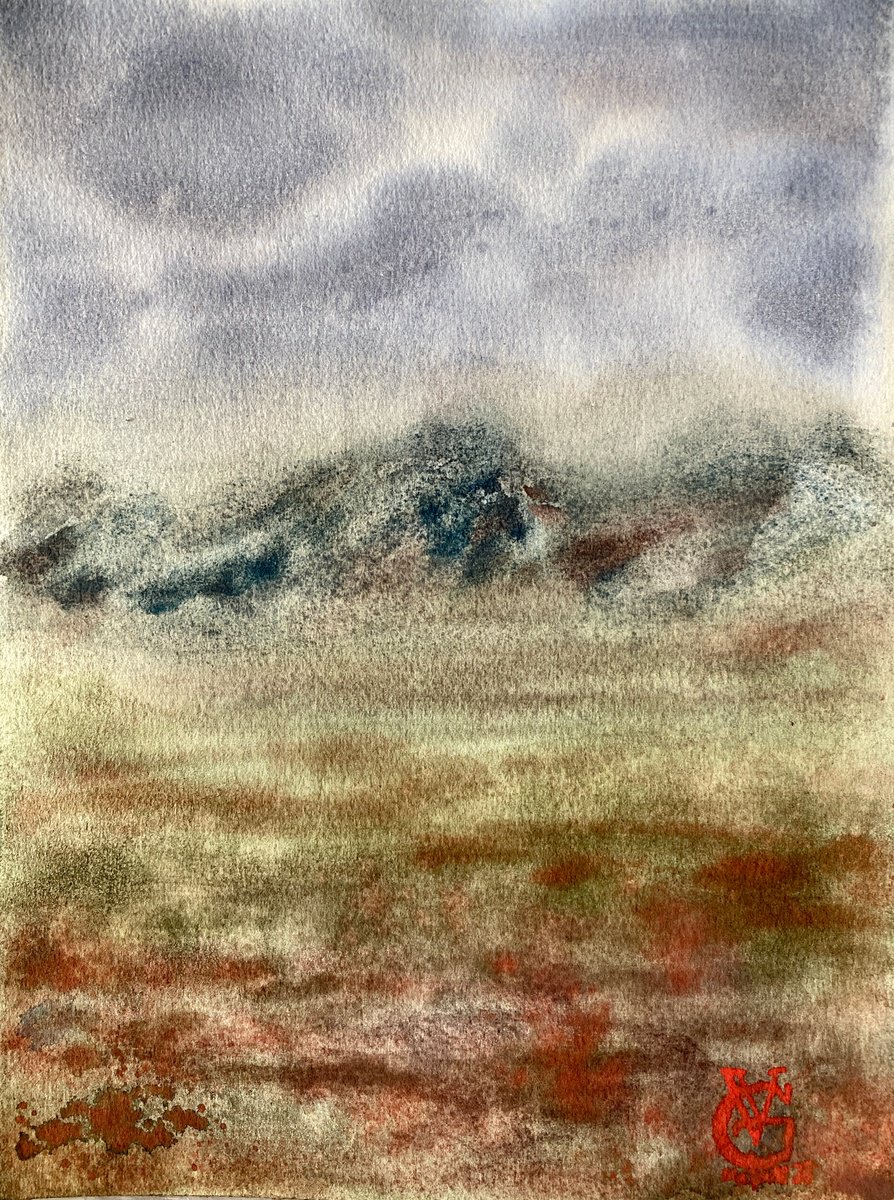 Impressionistic Landscape Watercolour By Valeria Golovenkina, 9 X 12", Early Spring Steppe, Original Artwork