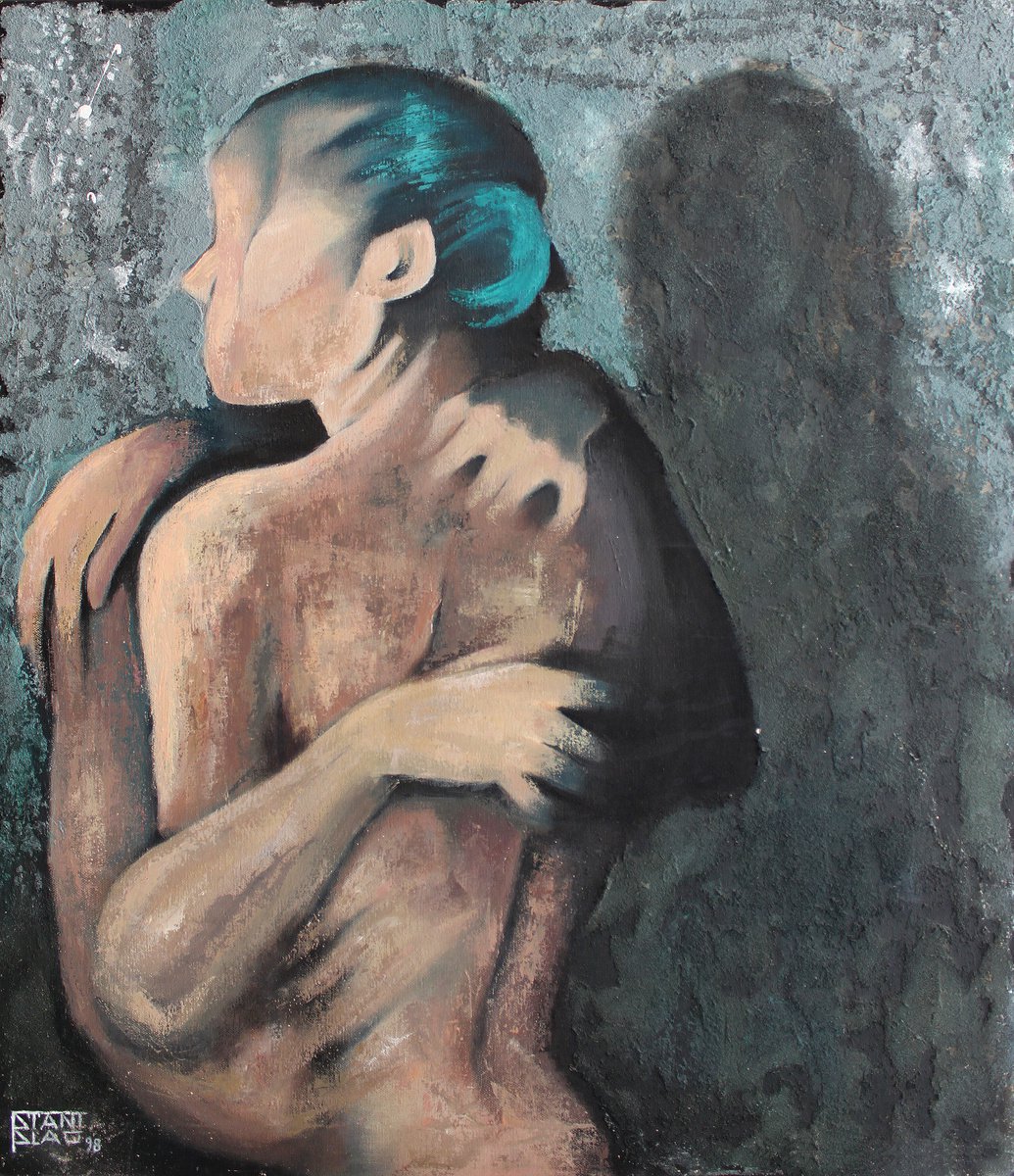 Expressive Portrait Painting By Vincenzo Stanislao, 31 X 35", The Embrace, Original Artwork