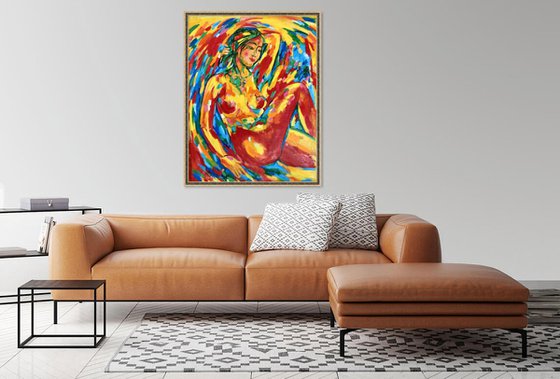 SUMMER DAY. NUDE - original oil painting, erotic art, female nude, hot summer day