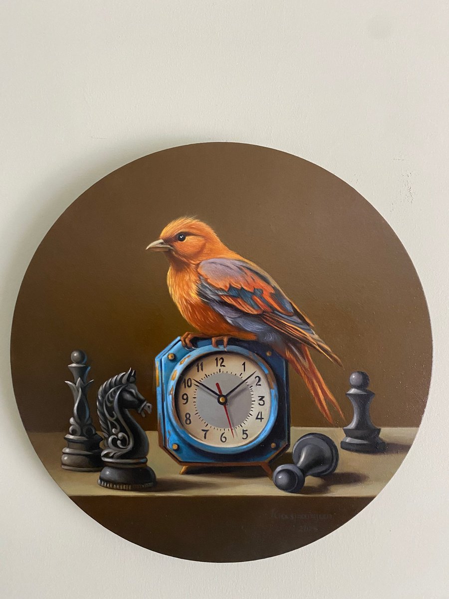 Photorealistic Still Life Oil Painting By Ara Gasparian, 12 X 12, The Pause Before The Move, Original Artwork