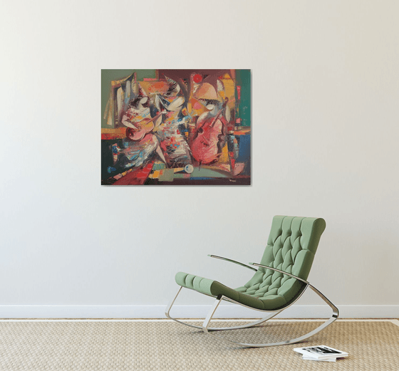 Jazz band (90x70cm, oil/canvas, abstract art, ready to hang)