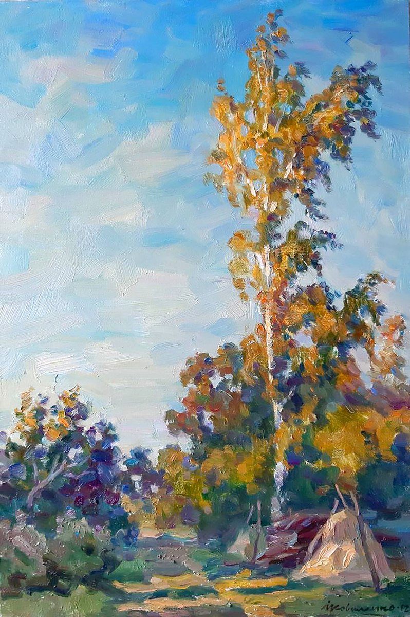 Impressionistic Landscape Oil Painting By Ivan Kovalenko, 16 X 24, Halt In The Forest, Original Artwork