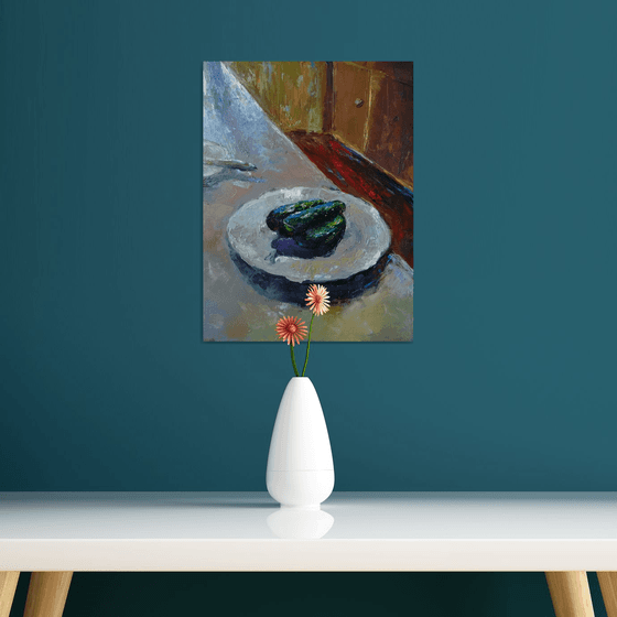 Still life - cucumber(30x40cm, oil painting, ready to hang)