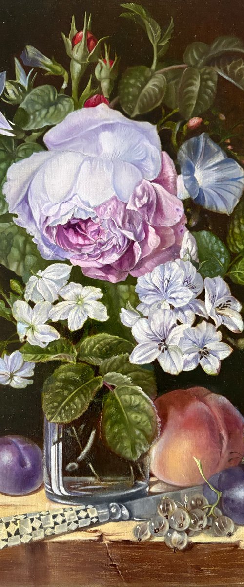 Still Life with Flowers, Plums and Butterfly by Gegham Avetisyan