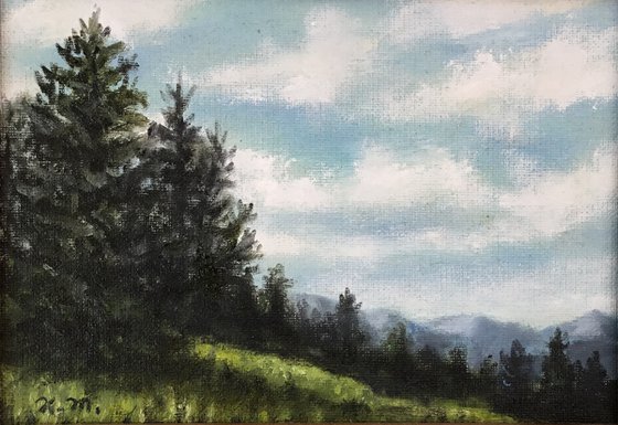 Hilltop Meadow by K. McDermott 5X7 oil (SOLD)