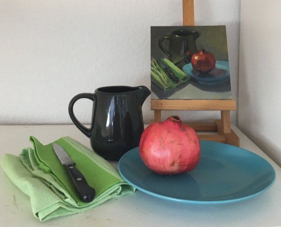 Original Kitchen Still Life - Pomegranate and Vase