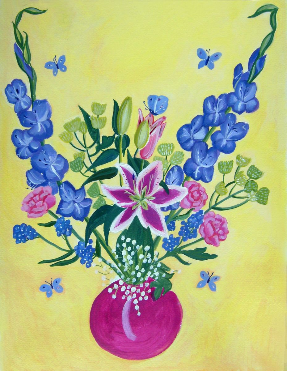 Bouquet of flowers with butterflies by Mary Stubberfield
