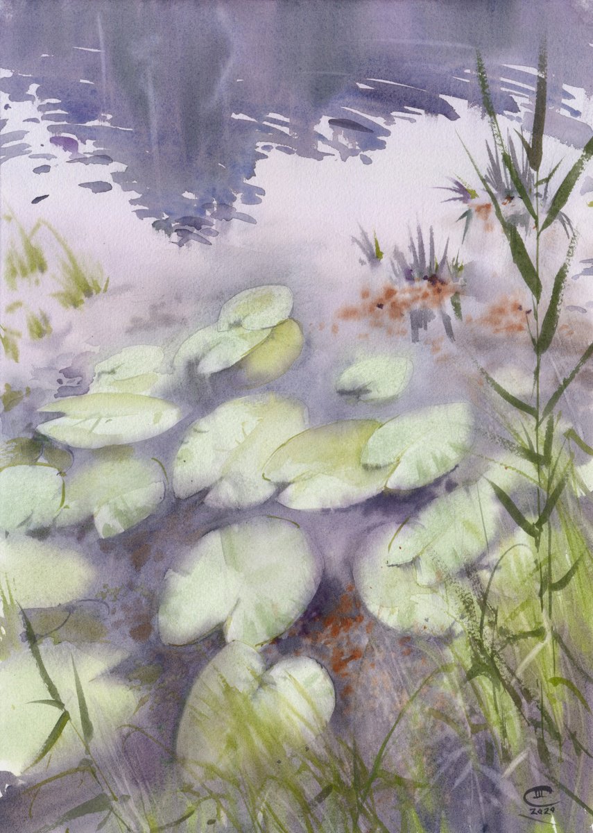 Impressionistic Landscape Watercolour By Tatyana Tokareva, 12 X 16", Nenuphars, Original Artwork