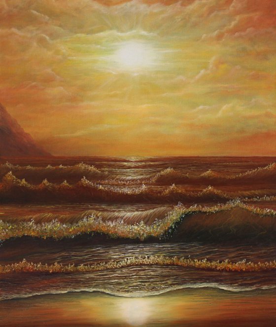 Golden Sea Waves at Sunset