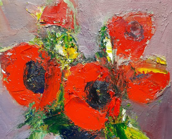 Red poppies (30x24cm, oil painting, palette knife)