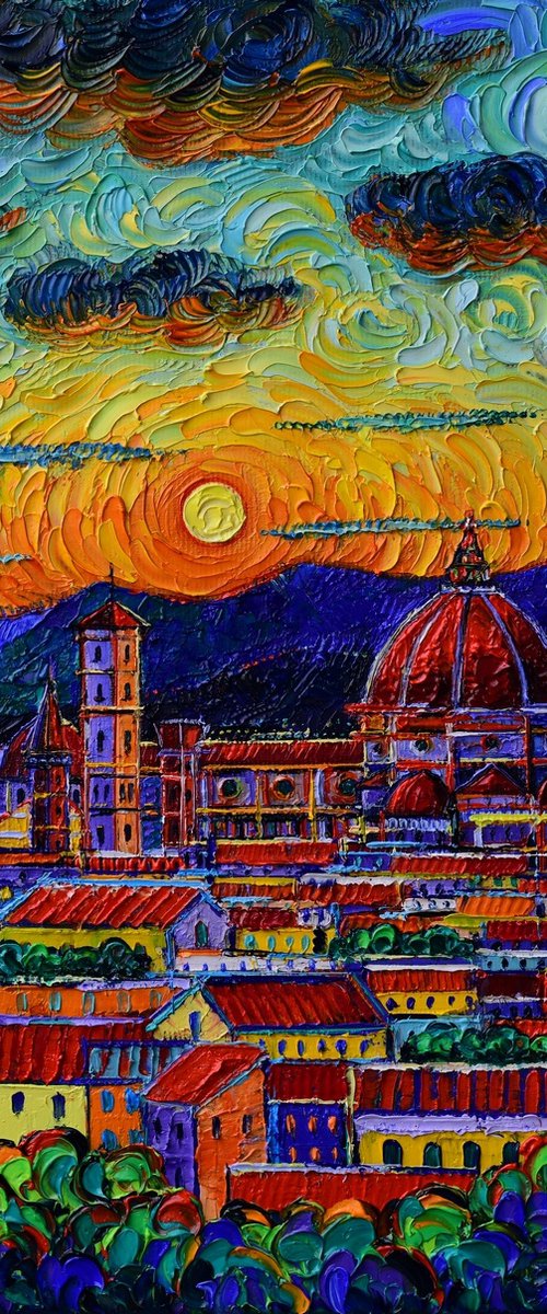 MIRACULOUS SUNSET IN FLORENCE ITALY textured impasto palette knife oil painting on 3D canvas abstract cityscape Ana Maria Edulescu by ANA MARIA EDULESCU