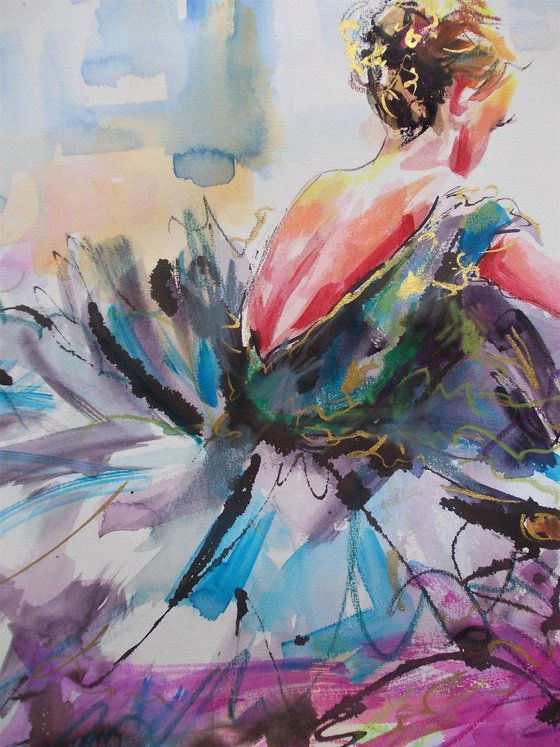 Conversation-Ballerina Mixed Media  Painting on Paper