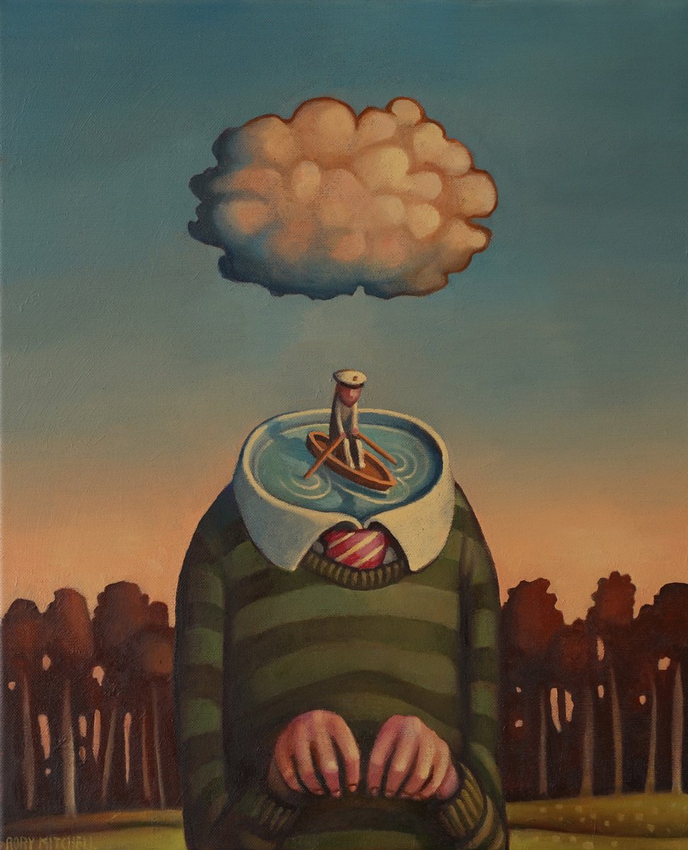 Surrealistic Portrait Oil Painting By Rory Mitchell, 15 X 18", The Sair Fecht, Original Artwork