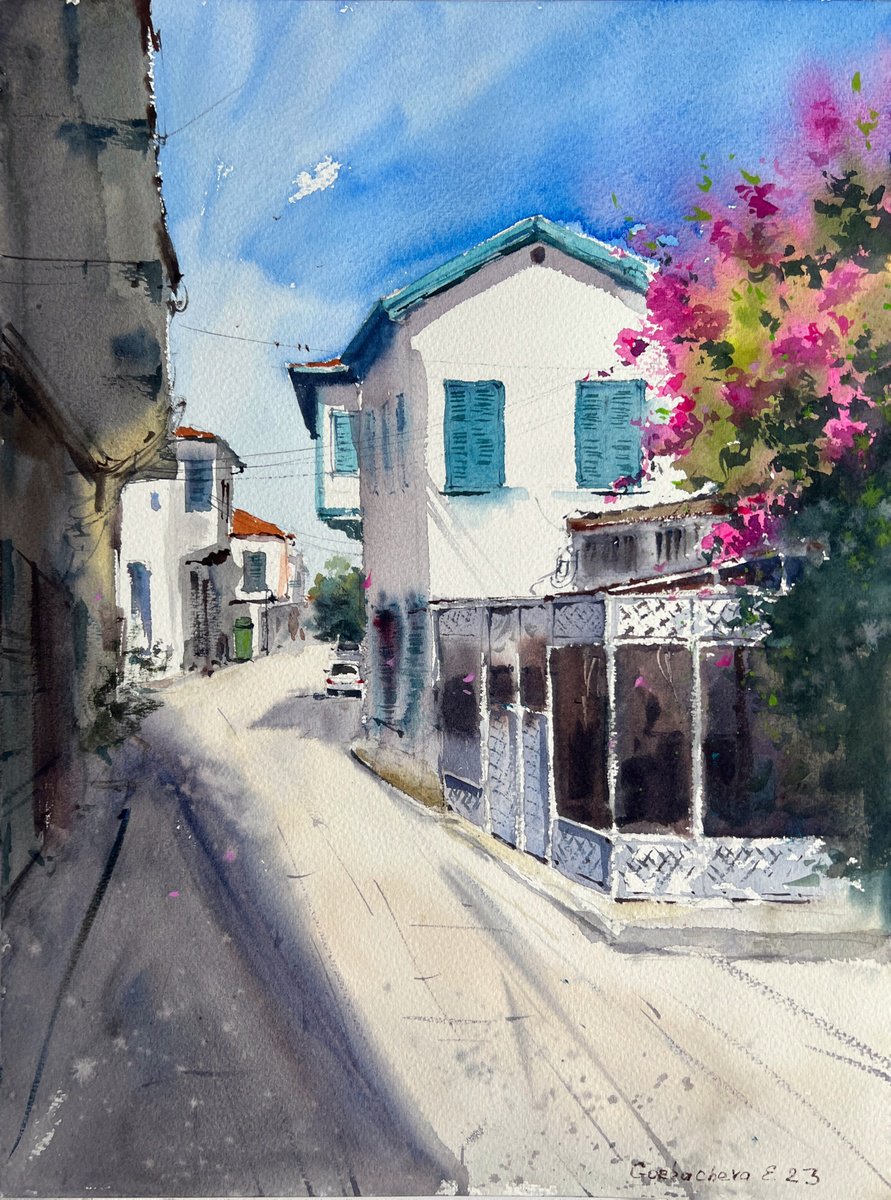 Impressionistic Cityscapes Watercolour By Eugenia Gorbacheva, 12 X 16, Streets In Nicosia #3, Original Artwork