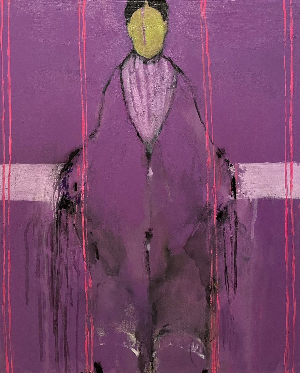 Abstract Portrait Painting By Gela Mikava, 16 X 20, Purple Abstract, Original Artwork