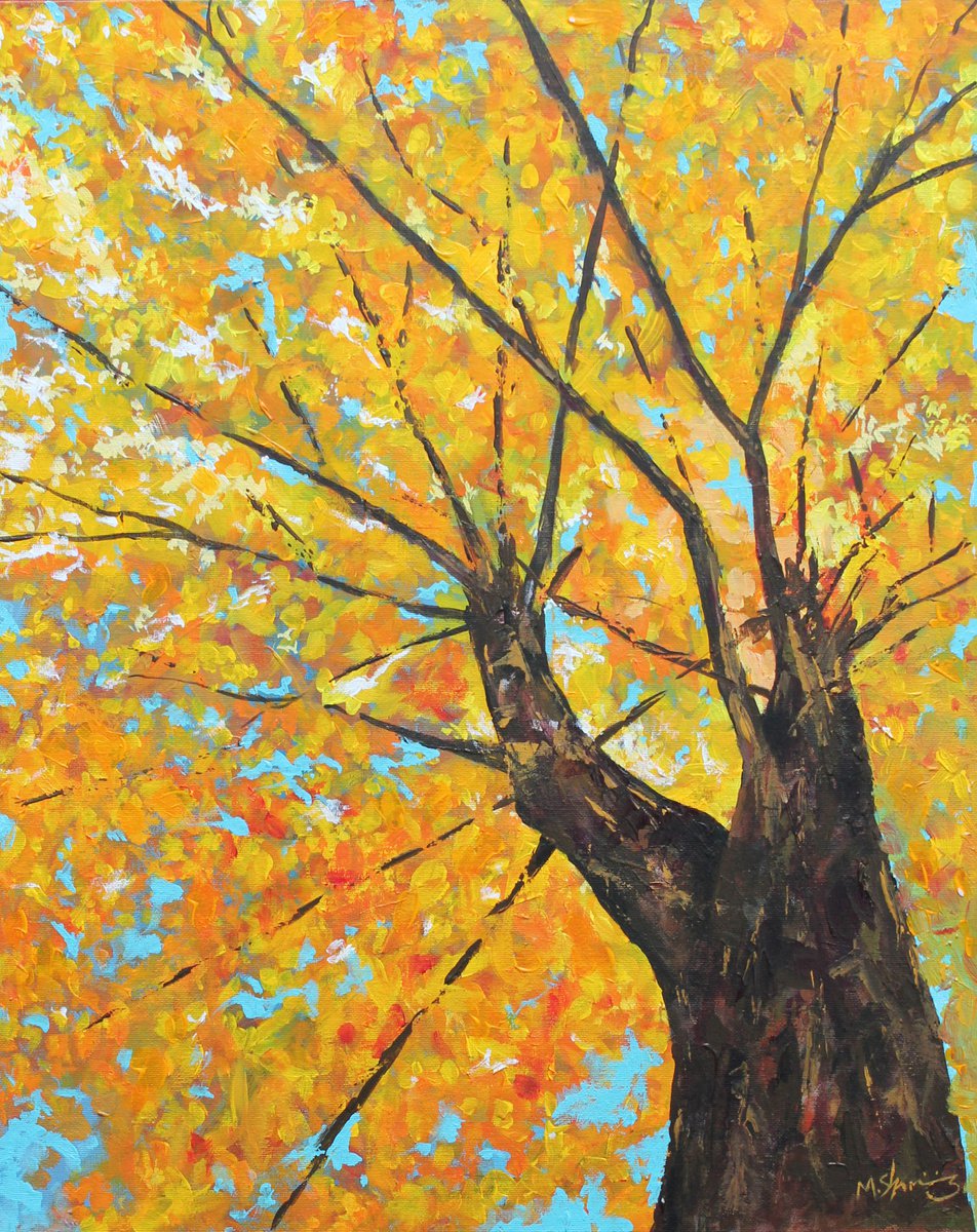 Photorealistic Botanical Acrylic Painting By Mark Skirving, 16 X 20", Looking Up, Original Artwork