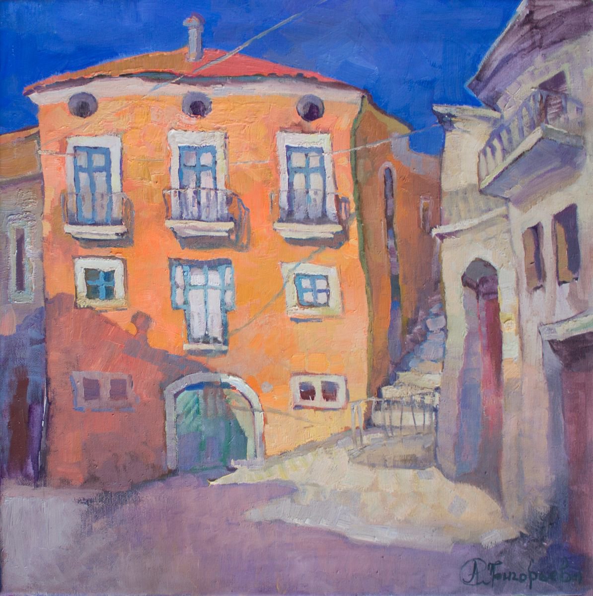 The Orange House In Sasso Di Castalda, Italy. By Anastasiia Grygorieva, 20 X 20, Artwork For Sale On Artfinder