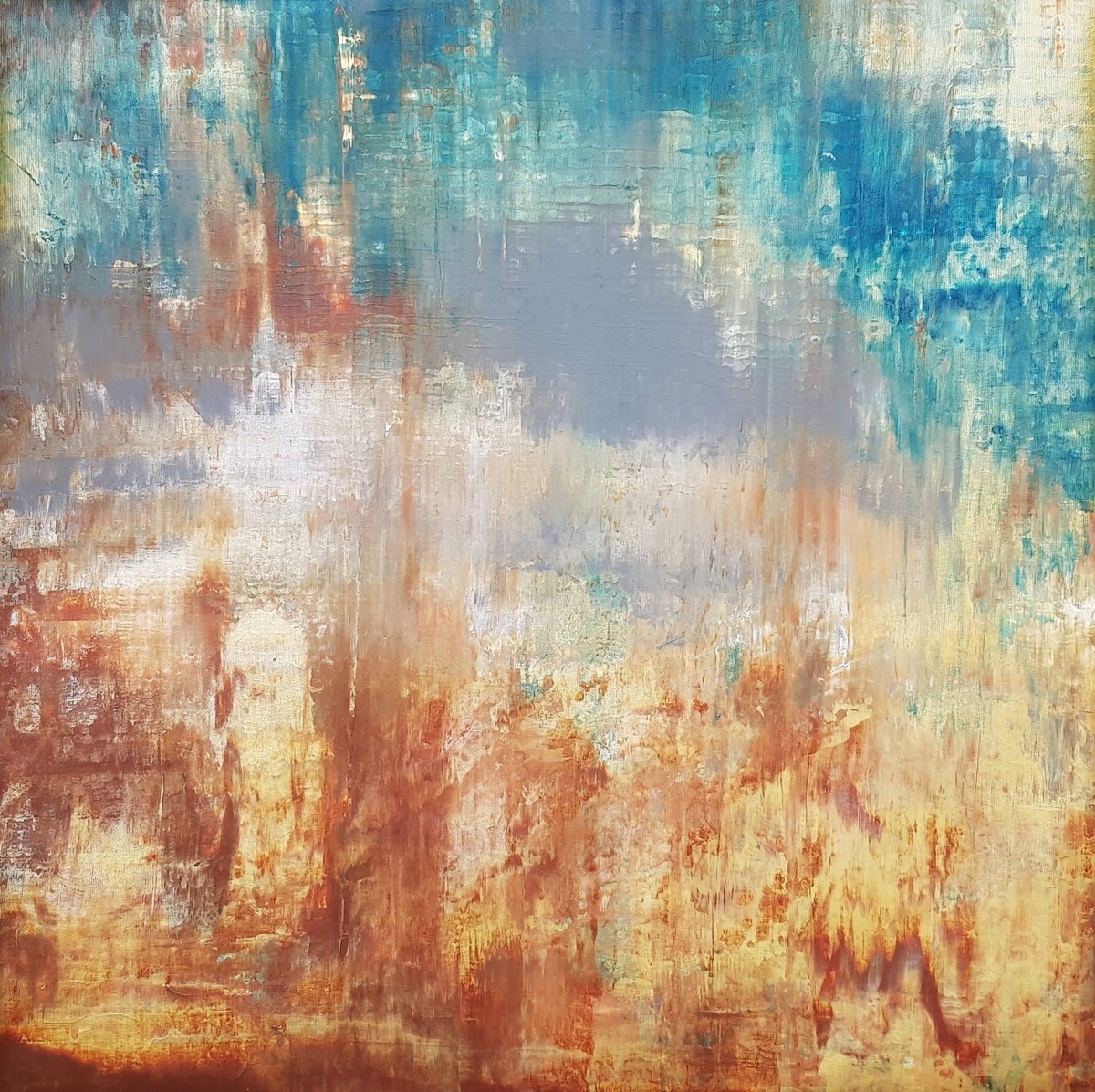 Abstract Landscape Acrylic Painting By Ivana Olbricht, 28 X 28, When The Earth Meets The Sky, Original Artwork