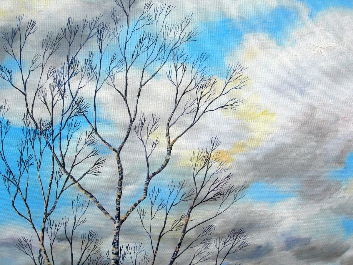 Photorealistic Oil Painting , Silver Birch In Winter By Ruth Cowell, 18 X 14, Artwork For Sale On Artfinder