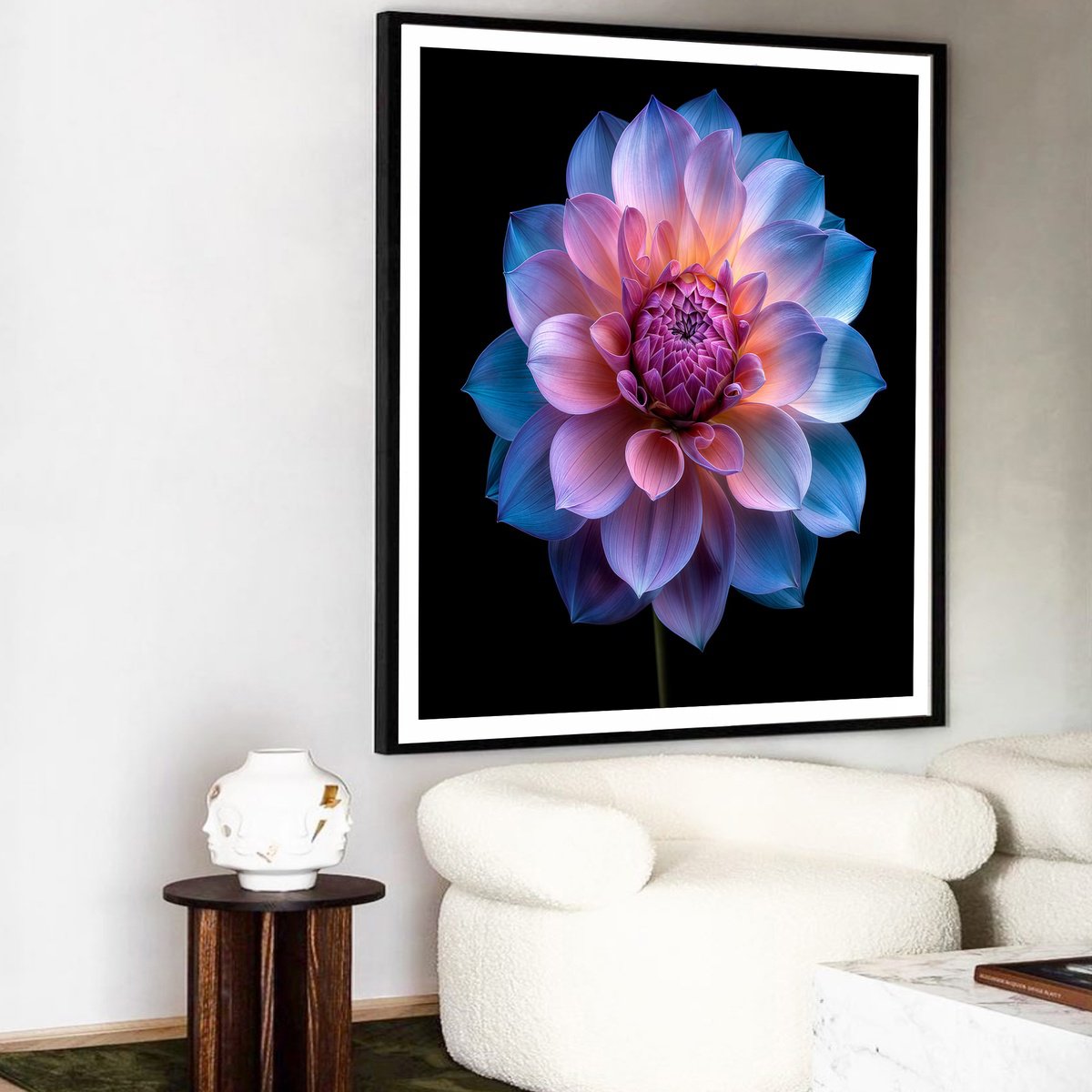Photorealistic Botanical Photograph By Michael Filonow, 32 X 32", Rainbow Dahlia 2, Original Artwork