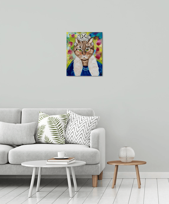 Cat La Queen FELINE ART.  Original oil painting for cat lovers