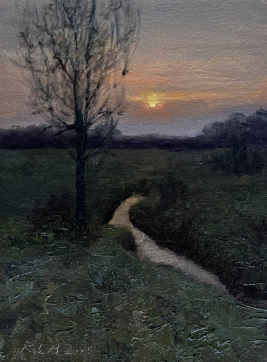 Impressionistic Landscape Oil Painting By Michael Rak, 7 X 9", Sunset, Original Artwork