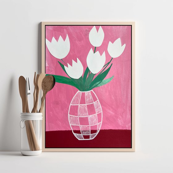 White Tulips Acrylic Painting