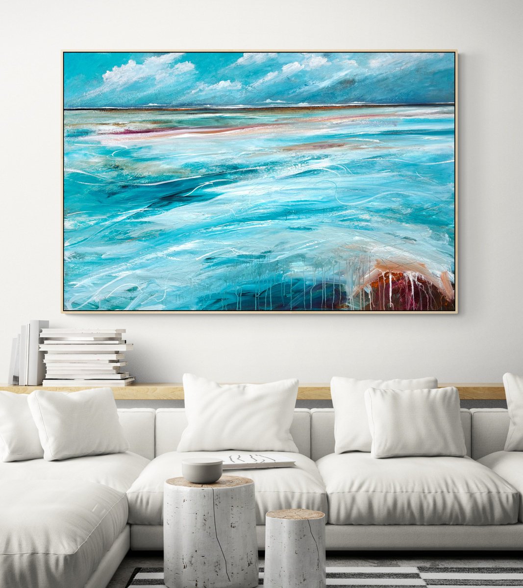 Organic Landscape Acrylic Painting By Tania Chanter, 59 X 39", The Shore On Tuesday, Original Artwork