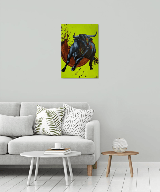 bull on a lemon background