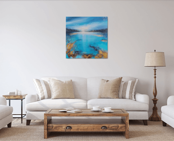 A beautiful large modern structured semi-abstract seascape painting "After the rain"