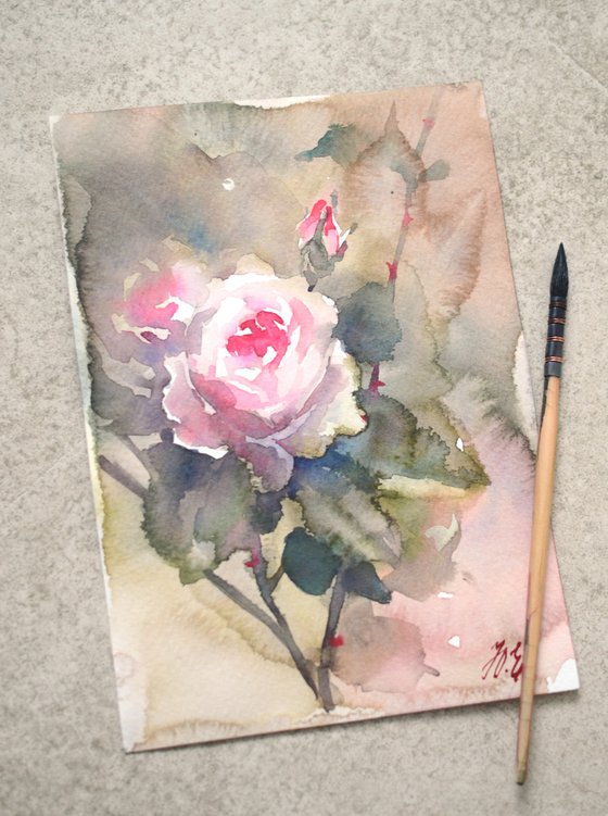 Watercolor rose Garden Nature gift