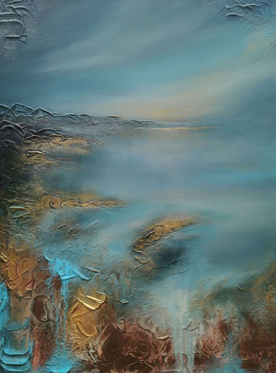 A large original modern abstract seascape painting "Dawn" from "Silence" series painting