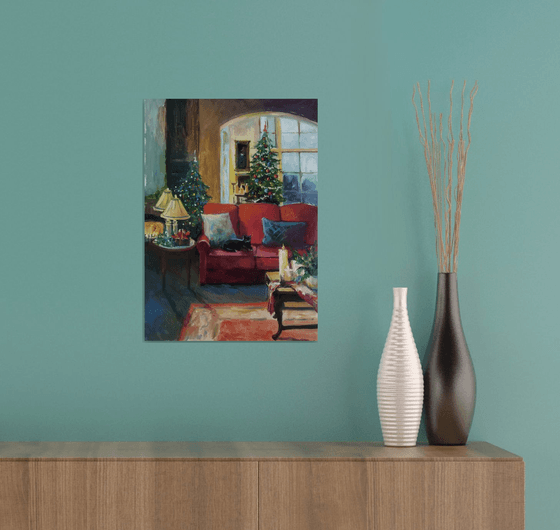 Christmas Interior with Cat
