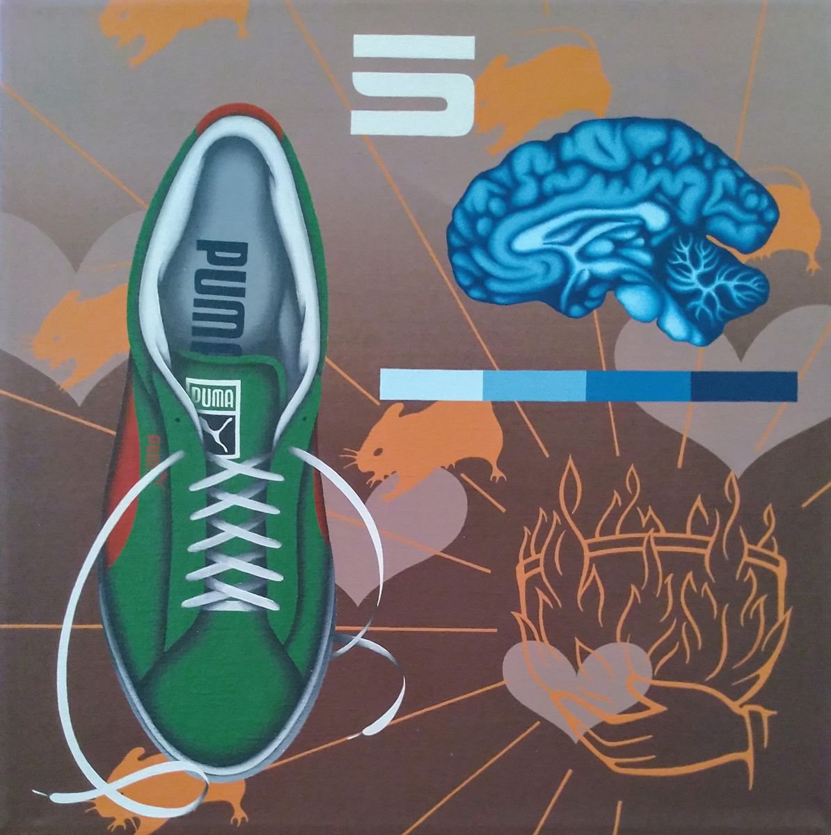 Urban And Pop Still Life Acrylic Painting By Hirotaka Suzuki, 16 X 16, #5 (Count Down Series ), Original Artwork