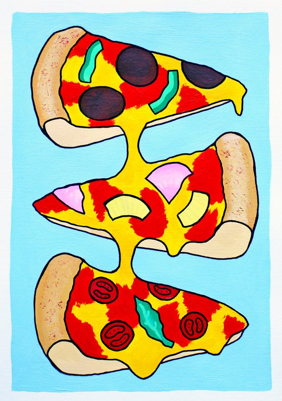 Pizza Three Slices Pop Art Painting on A4 Unframed Paper