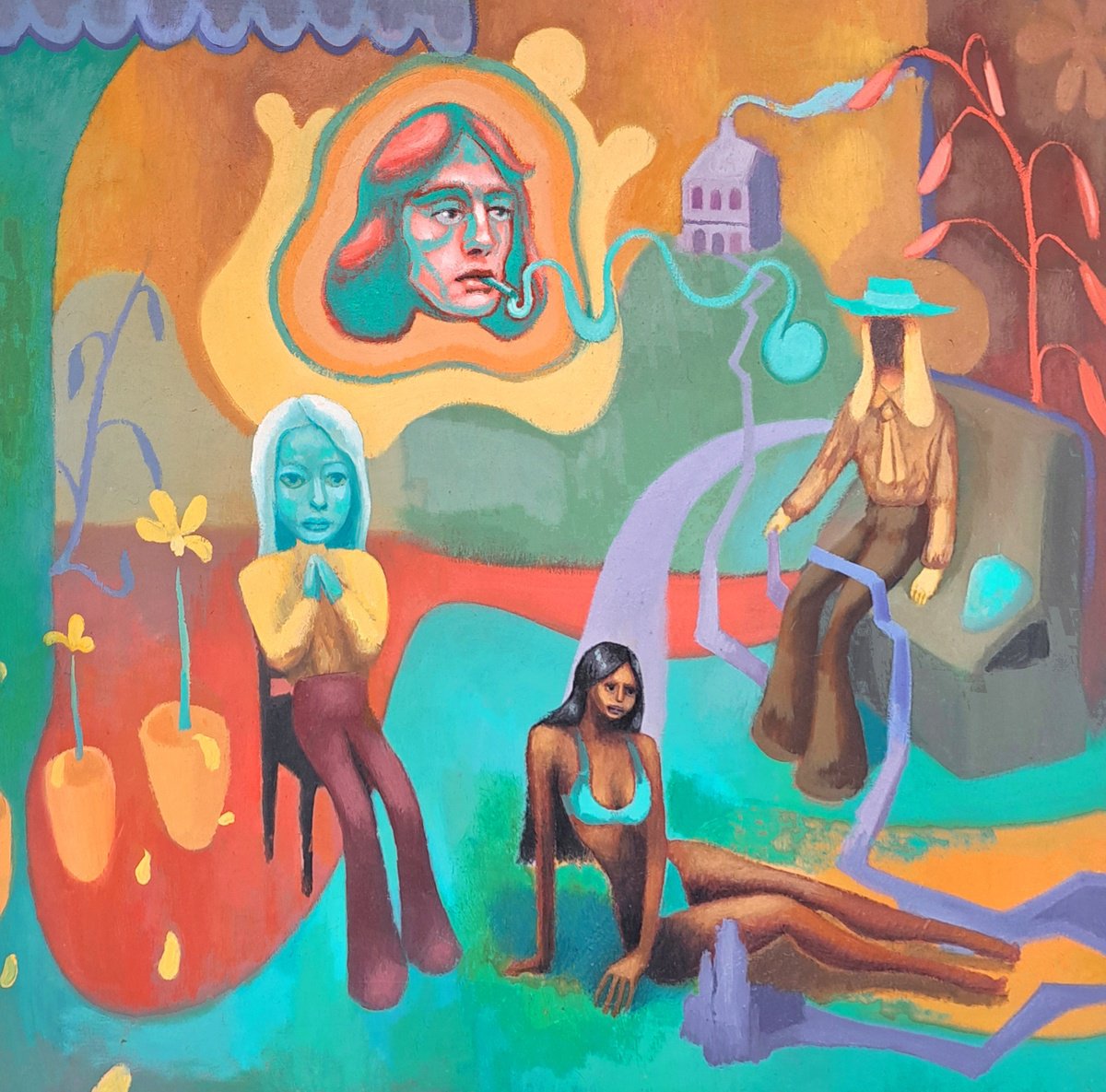 Surrealistic Portrait Oil Painting By Taco Eisma, 31 X 31", Praying For Him, Original Artwork