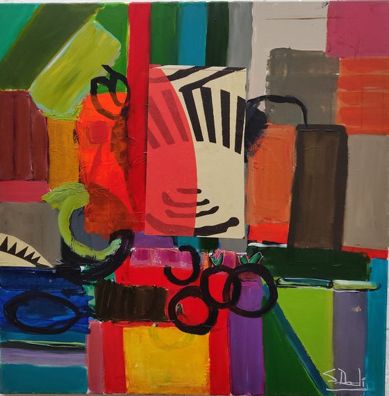 Bright Colors   Abstract Acrylic & Paper collage  100x100