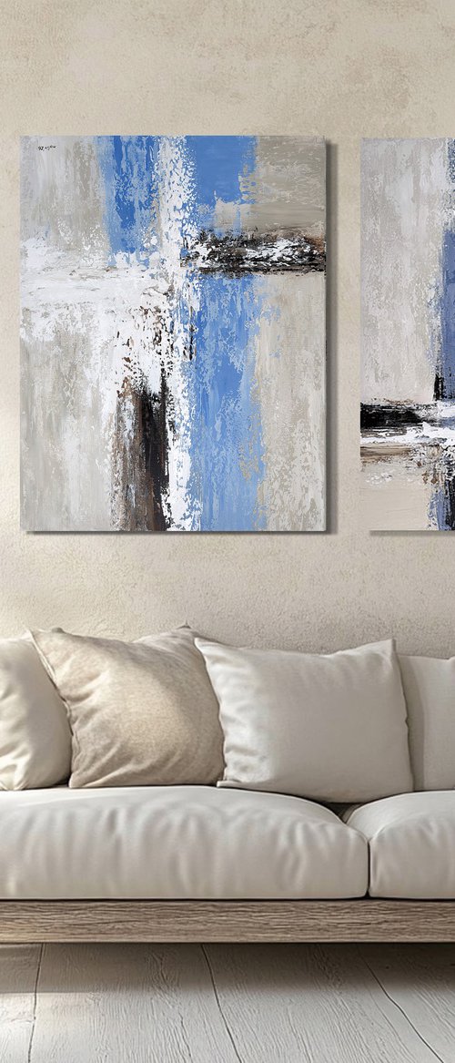 Blue Structural Passage Diptych set by Tatiana Malinovscaia