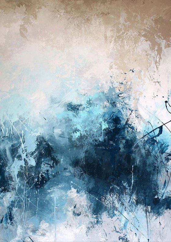 "Blue ink" Acrylic abstract navy blue art