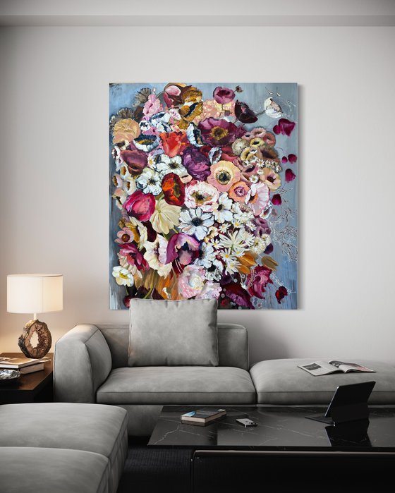 FLORAL SONG- original painting on canvas, XL artwork