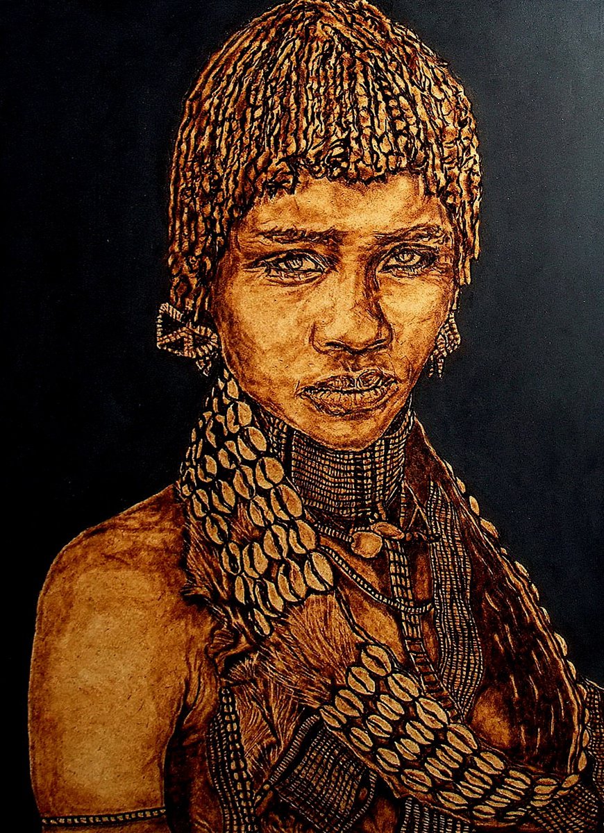 Expressive Painting , Hamar Girl ( Ethiopia) By Milis Pyrography, 11 X 16, Artwork For Sale On Artfinder
