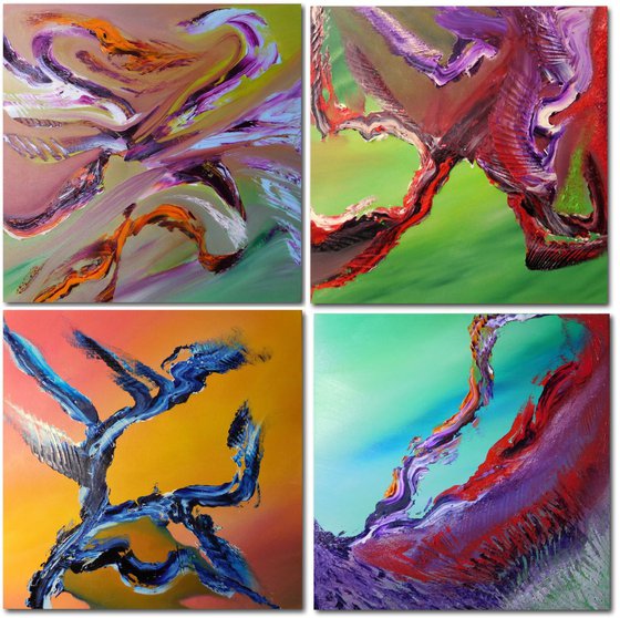 Continuum Full Series  - Quadriptych, n° 4 Paintings, Original abstract, oil on canvas