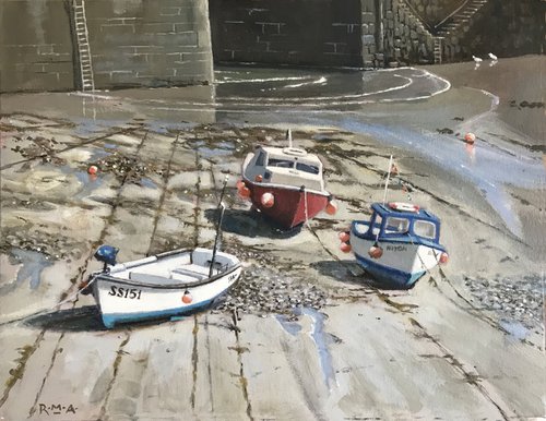 Cornish Harbours - Mousehole 6, incoming tide. by Russell Aisthorpe