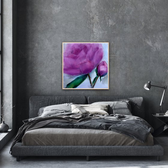 Peony Canvas painting Contemporary flower art original Floral painting Purple