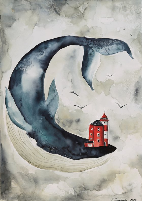 Blue Whale & Red Lighthouse