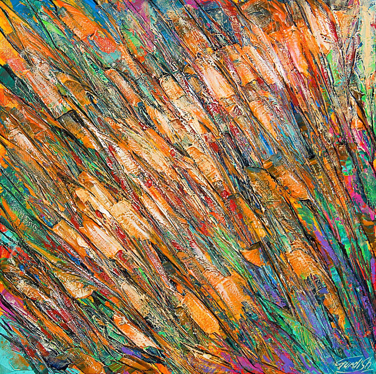 Abstract Acrylic Painting By Artist Gurdish Pannu, 18 X 18, The Music Of Universe, Original Artwork