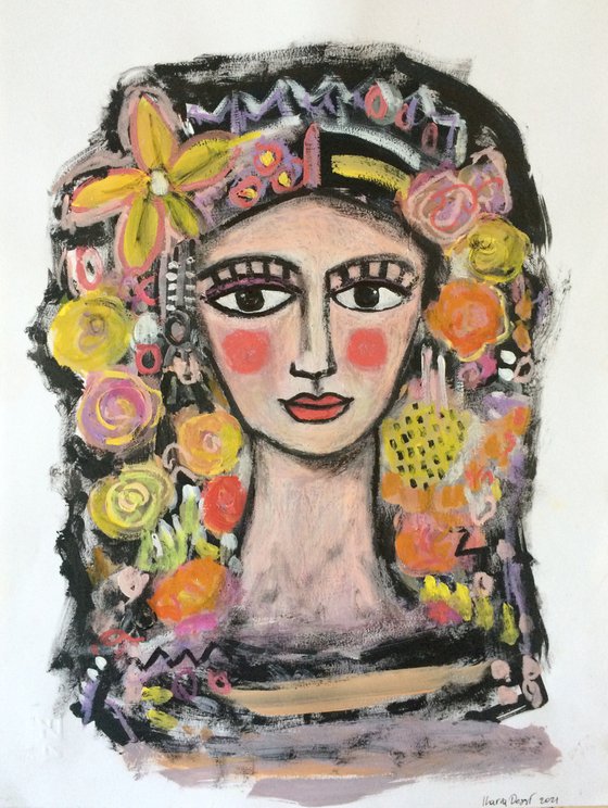 Portrait painting. Blooming lady
