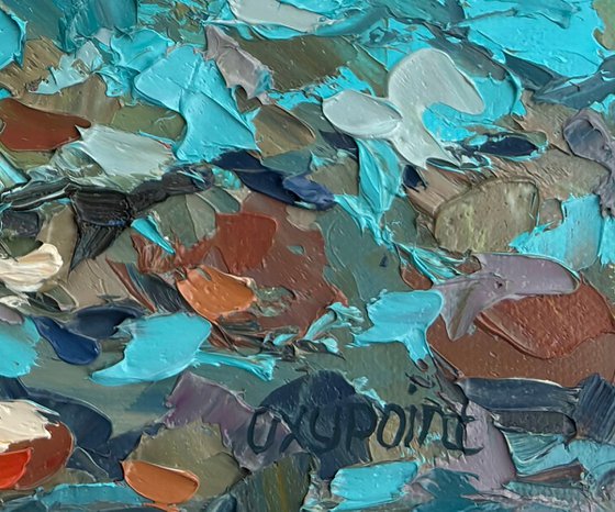 "Boat by the Shore" seascape painting