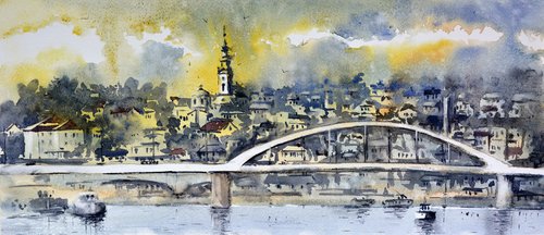 Colors of sky Belgrade 23x54cm 2022 by Nenad Kojić watercolorist